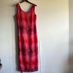 STUNNING VINTAGE Ombre Y2K Floral Maxi Dress Scoop Back High Neck W10